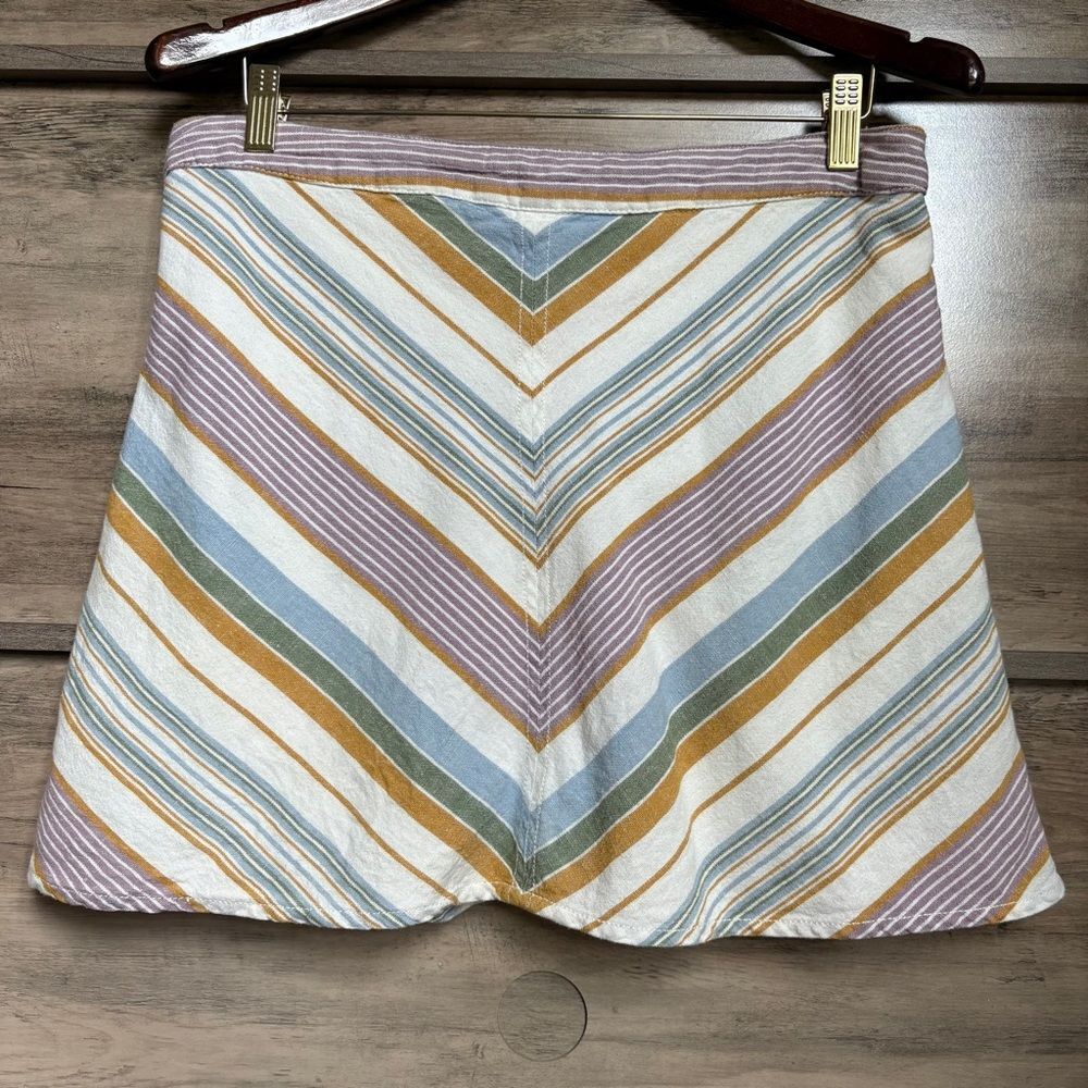 Free People 12 Multicolor Diagonal Striped Mini Skirt Retro Boardwalk Preppy